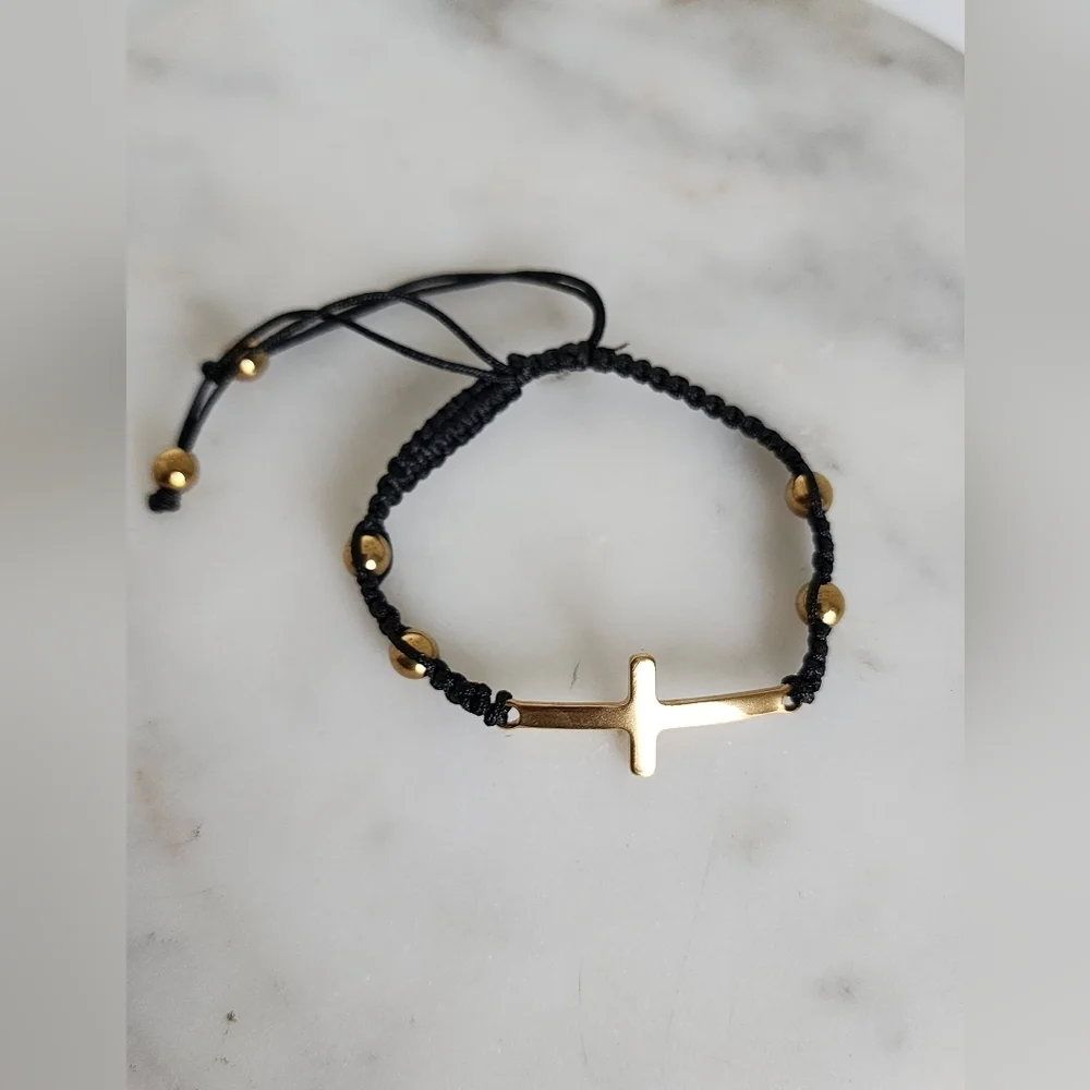 Black and Stailess Steel Cross Bracelet